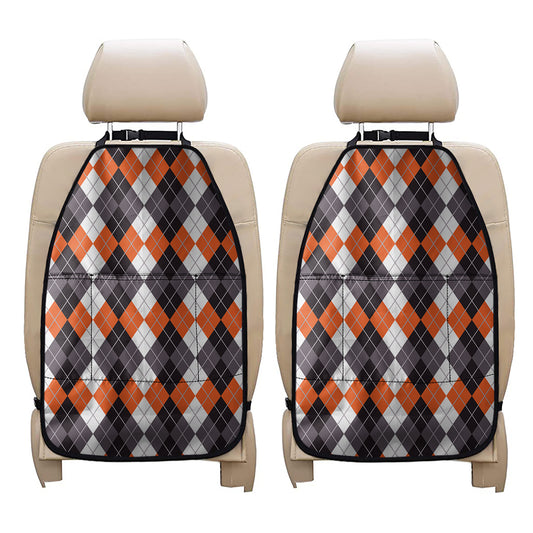 Grey Black Orange And White Argyle Print Car Seat Organizers