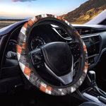 Grey Black Orange And White Argyle Print Car Steering Wheel Cover