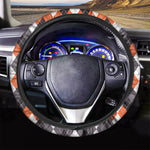 Grey Black Orange And White Argyle Print Car Steering Wheel Cover