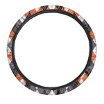 Grey Black Orange And White Argyle Print Car Steering Wheel Cover