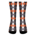 Grey Black Orange And White Argyle Print Crew Socks