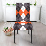 Grey Black Orange And White Argyle Print Dining Chair Slipcover