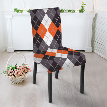 Grey Black Orange And White Argyle Print Dining Chair Slipcover