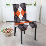 Grey Black Orange And White Argyle Print Dining Chair Slipcover