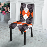 Grey Black Orange And White Argyle Print Dining Chair Slipcover