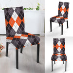 Grey Black Orange And White Argyle Print Dining Chair Slipcover