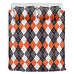 Grey Black Orange And White Argyle Print Duvet Cover Bedding Set