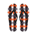 Grey Black Orange And White Argyle Print Flip Flops