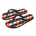 Grey Black Orange And White Argyle Print Flip Flops