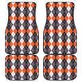 Grey Black Orange And White Argyle Print Front and Back Car Floor Mats