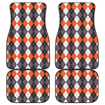 Grey Black Orange And White Argyle Print Front and Back Car Floor Mats