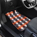 Grey Black Orange And White Argyle Print Front and Back Car Floor Mats