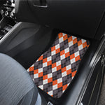 Grey Black Orange And White Argyle Print Front and Back Car Floor Mats