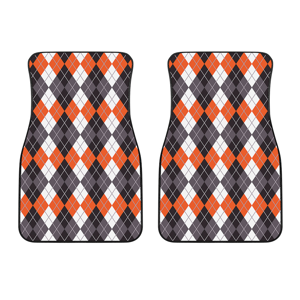 Grey Black Orange And White Argyle Print Front Car Floor Mats
