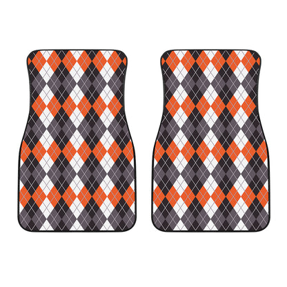 Grey Black Orange And White Argyle Print Front Car Floor Mats