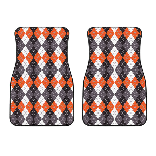 Grey Black Orange And White Argyle Print Front Car Floor Mats