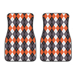 Grey Black Orange And White Argyle Print Front Car Floor Mats