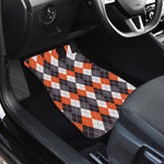 Grey Black Orange And White Argyle Print Front Car Floor Mats