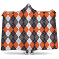 Grey Black Orange And White Argyle Print Hooded Blanket