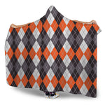 Grey Black Orange And White Argyle Print Hooded Blanket