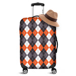 Grey Black Orange And White Argyle Print Luggage Cover