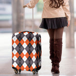 Grey Black Orange And White Argyle Print Luggage Cover