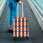 Grey Black Orange And White Argyle Print Luggage Cover