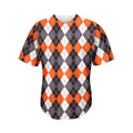 Grey Black Orange And White Argyle Print Men's Baseball Jersey