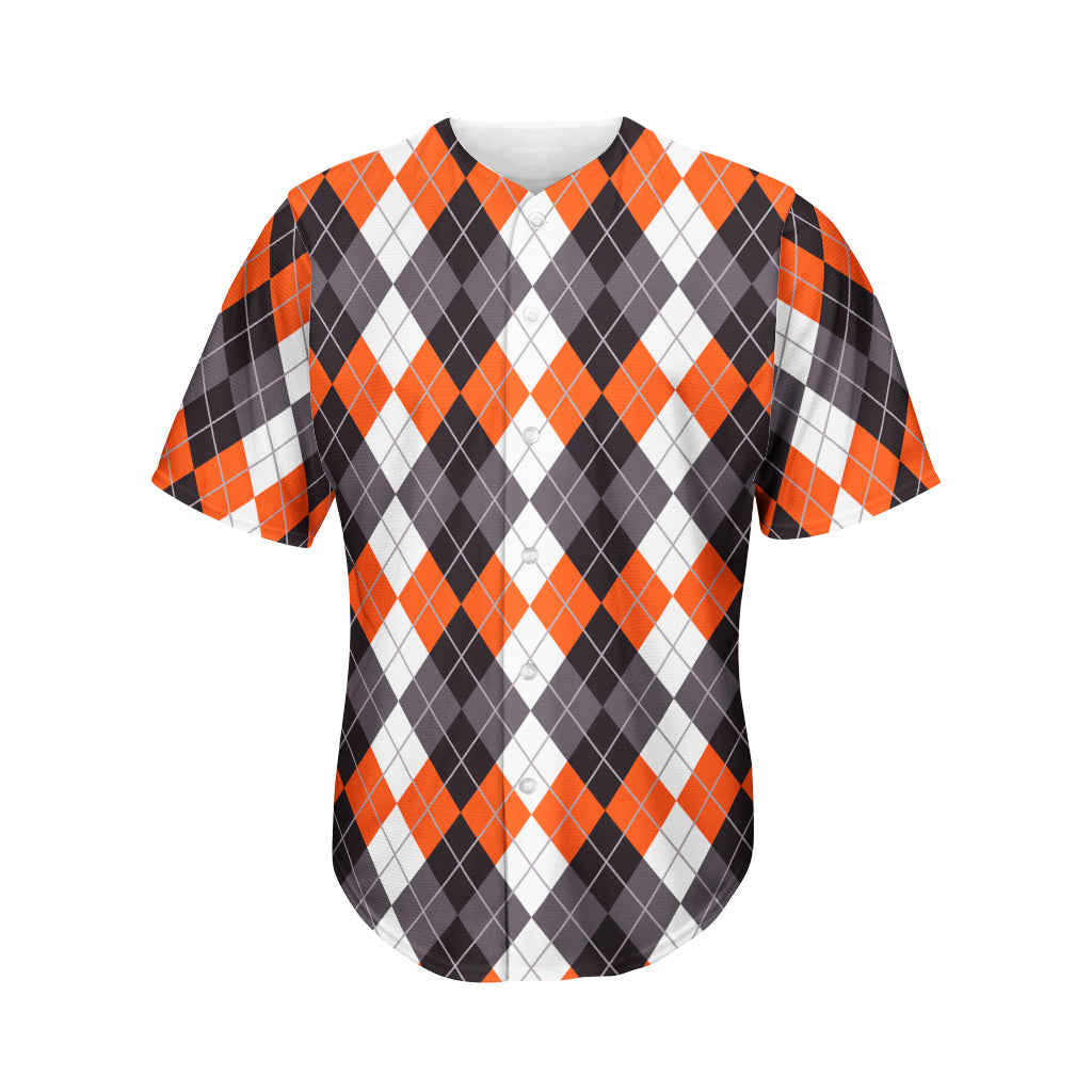 Grey Black Orange And White Argyle Print Men's Baseball Jersey