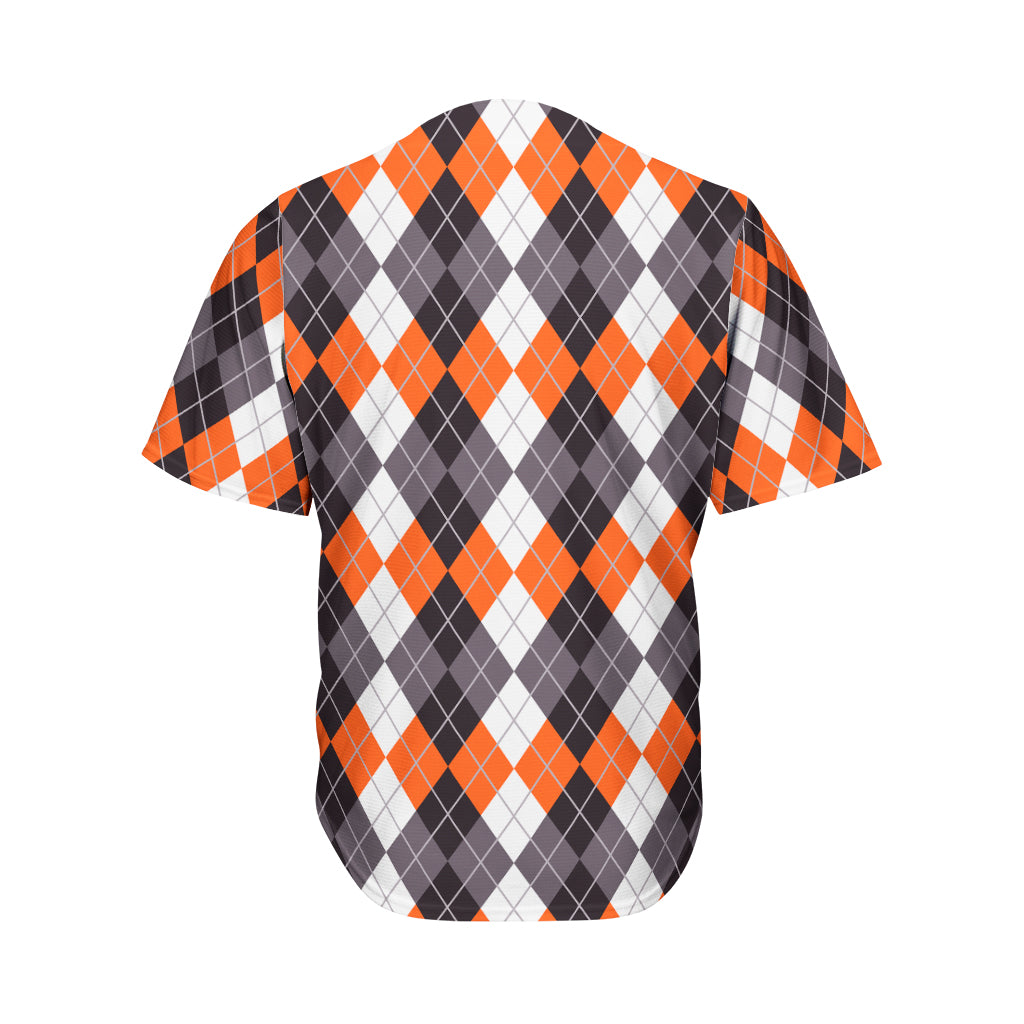 Grey Black Orange And White Argyle Print Men's Baseball Jersey
