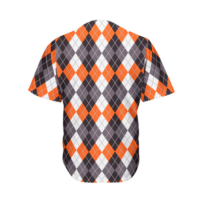 Grey Black Orange And White Argyle Print Men's Baseball Jersey