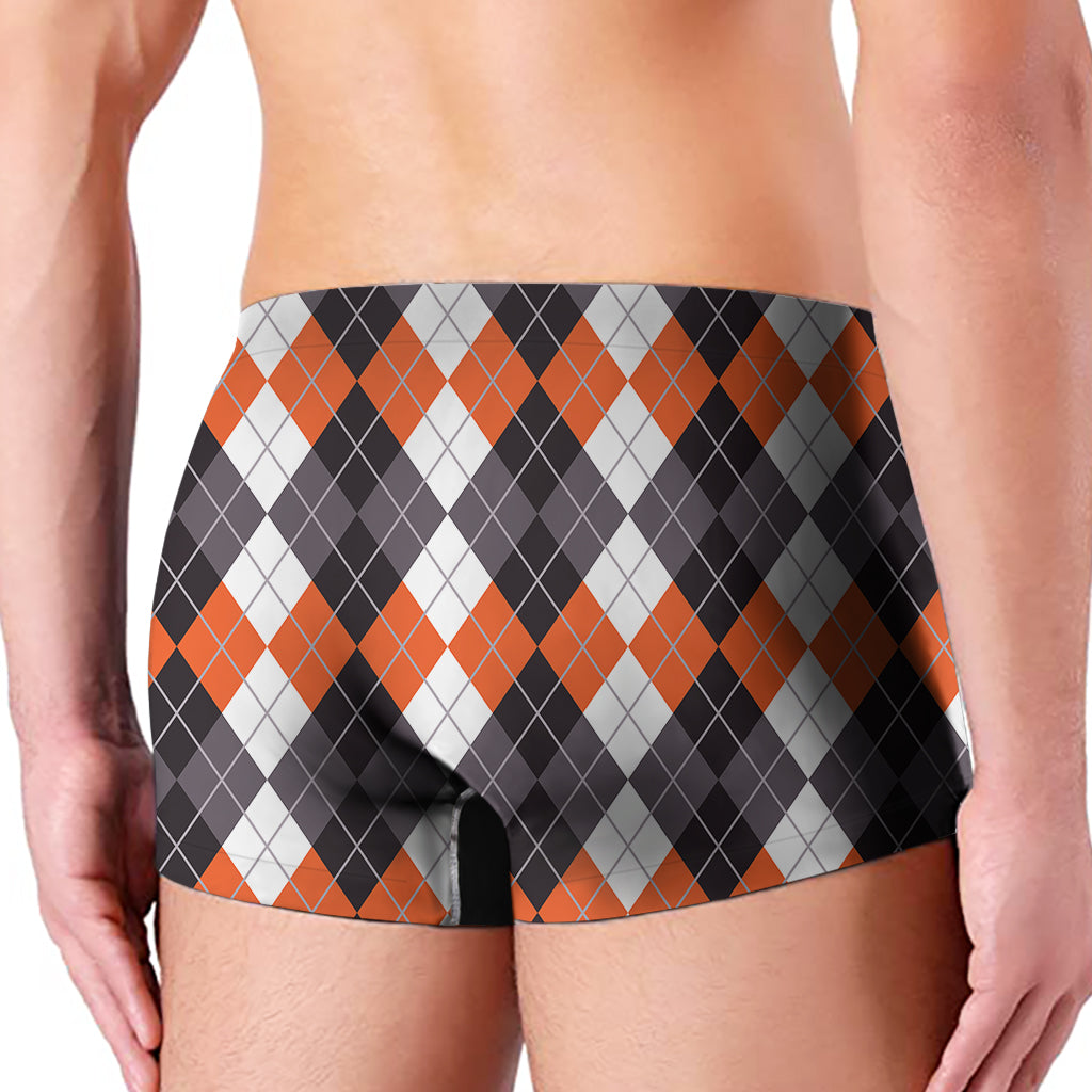 Grey Black Orange And White Argyle Print Men's Boxer Briefs