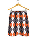 Grey Black Orange And White Argyle Print Men's Shorts