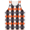 Grey Black Orange And White Argyle Print Men's Tank Top