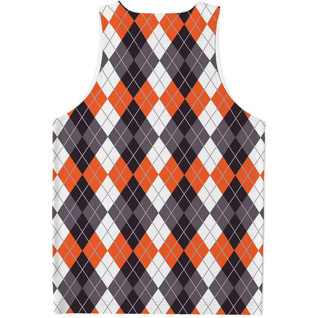 Grey Black Orange And White Argyle Print Men's Tank Top