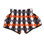 Grey Black Orange And White Argyle Print Muay Thai Boxing Shorts