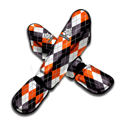 Grey Black Orange And White Argyle Print Muay Thai Shin Guard