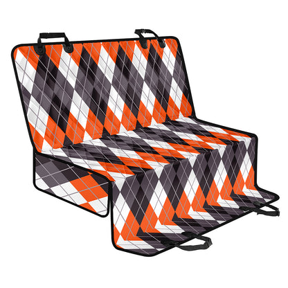 Grey Black Orange And White Argyle Print Pet Car Back Seat Cover