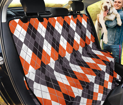 Grey Black Orange And White Argyle Print Pet Car Back Seat Cover