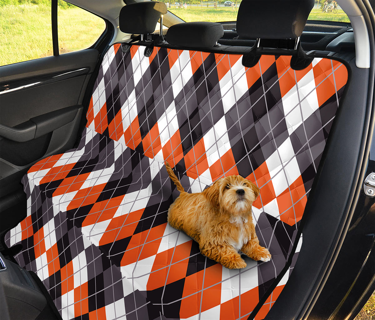Grey Black Orange And White Argyle Print Pet Car Back Seat Cover
