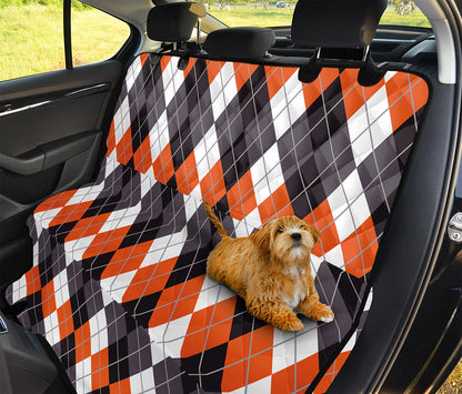 Grey Black Orange And White Argyle Print Pet Car Back Seat Cover
