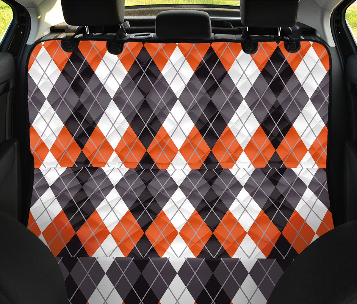 Grey Black Orange And White Argyle Print Pet Car Back Seat Cover