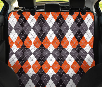 Grey Black Orange And White Argyle Print Pet Car Back Seat Cover