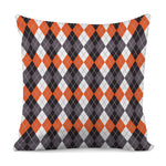 Grey Black Orange And White Argyle Print Pillow Cover