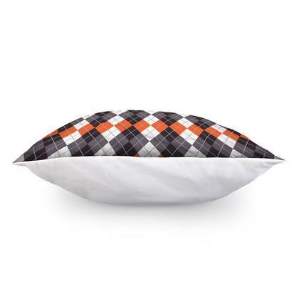 Grey Black Orange And White Argyle Print Pillow Cover
