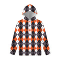 Grey Black Orange And White Argyle Print Pullover Hoodie