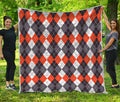 Grey Black Orange And White Argyle Print Quilt