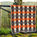 Grey Black Orange And White Argyle Print Quilt