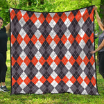 Grey Black Orange And White Argyle Print Quilt