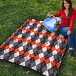 Grey Black Orange And White Argyle Print Quilt